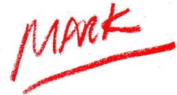A red pen mark on paper with the word " mack " written in it.