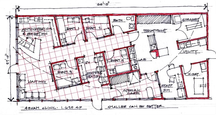 A drawing of the floor plan for a building.